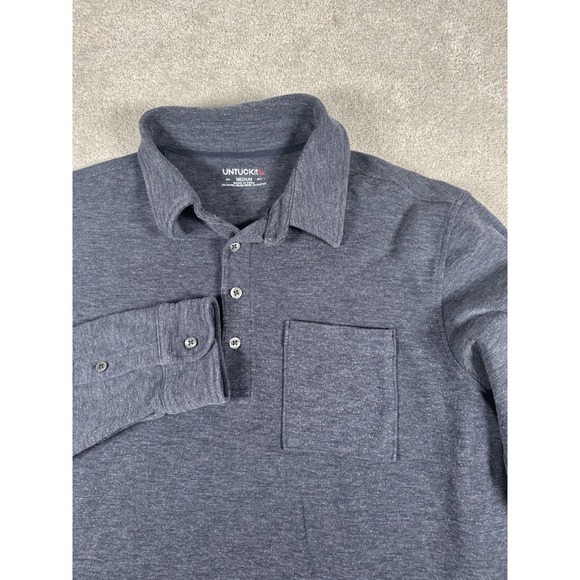 UNTUCKit Other - UNTUCKit Argill Polo Shirt Mens Medium Long Sleeve Heather Navy Blue Pocket